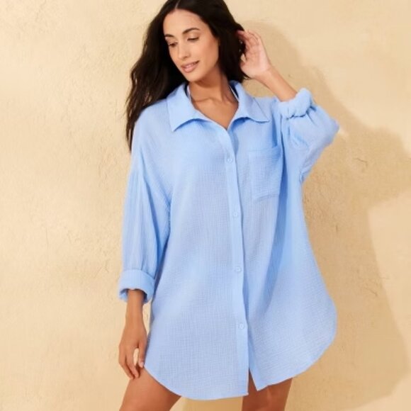 EUC Women's Gauze Cover Up Shirtdress - Shade & Shore™ Sz M - Picture 1 of 6